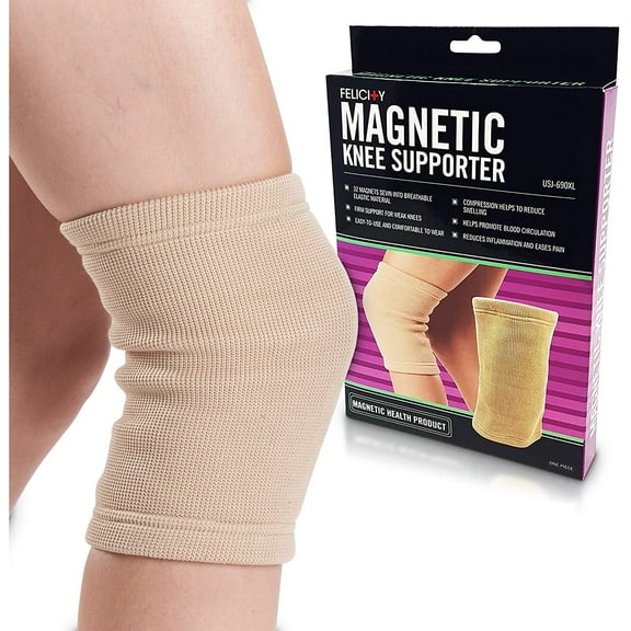 Daiwa Felicity Knee Compression Sleeve – Magnetic Brace for Arthritis, Joint Pain, and Injury Recovery, Beige - HSA/FSA Eligible. Provides uniform support for the entire knee  (Small)