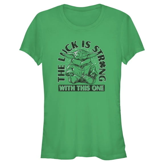 Junior's Star Wars: The Mandalorian St. Patrick's Day Grogu The Luck is Strong with this One  Graphic Tee Kelly Green 2X Large