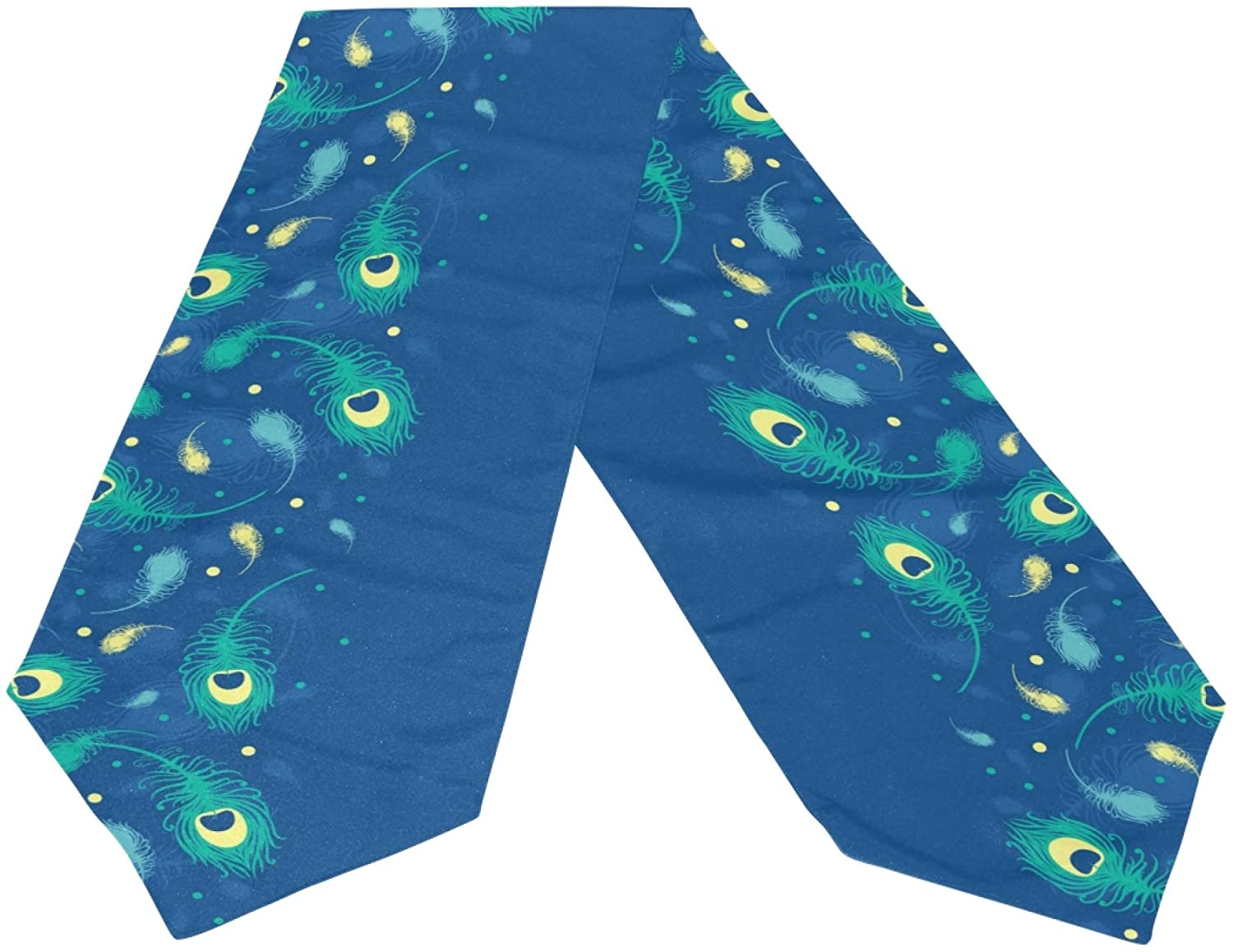 Table Runner, Vintage Peacock Feather Pattern Blue Dining Coffee Table