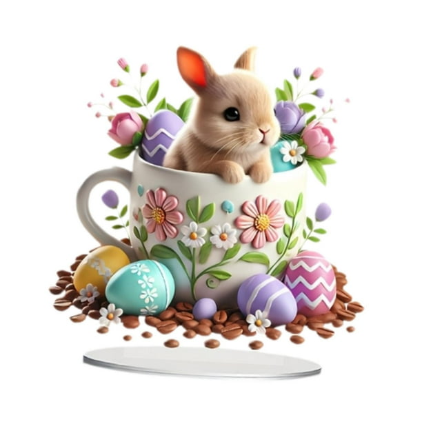 Pascua decoración del adorno de conejo acrílico 2D decoración de escritorio creativo de regalo creativo de artesanía coleccionable para dormitorio de
