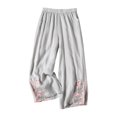 thumbnail image 4 of Endives Women' s Culottes Linen Blend Embroidered Wide Leg Pants Elastic Waist Casual Pants With Pockets Grey, 4 of 4