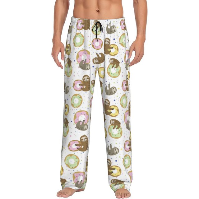 Fotbe Donut Sloth Pantalones de Pijama para Hombre, Pantalones de Dormir, Pantalones de Casa con Cintura Ajustable y Bolsillos-Large