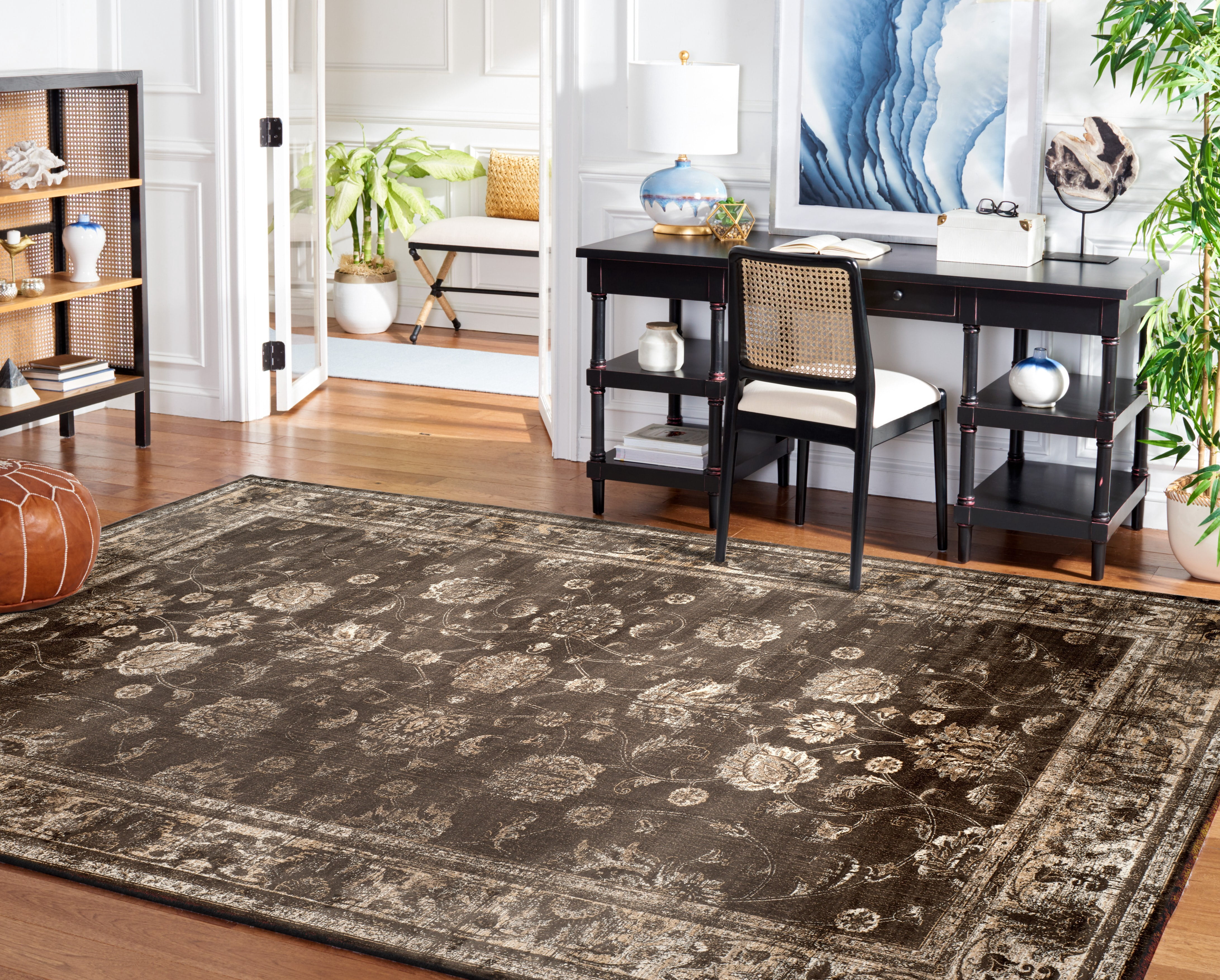 SAFAVIEH Vintage Jaxon Bordered Area Rug, Soft Anthracite, 7'6" x 10'6"