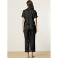 thumbnail image 4 of DARING DIVA Women's Satin Button Down Short Sleeve Long Pants Pajama Set L Black, 4 of 6