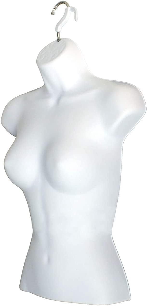 DisplayTown White Male + White Female Mannequin Injection Forms Half Rounded Waist Body Torso Dress Form with Only Hanging Hook, S-M Sizes