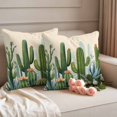 thumbnail image 2 of Green Cactus Outdoor Waterproof Pillow Covers, Watercolor Summer Botanical Beige Decorative Square Throw Pillowcase Sofa Cushion Sham for Patio/Couch/Chair, 24"x24" 2 Pack, 2 of 8