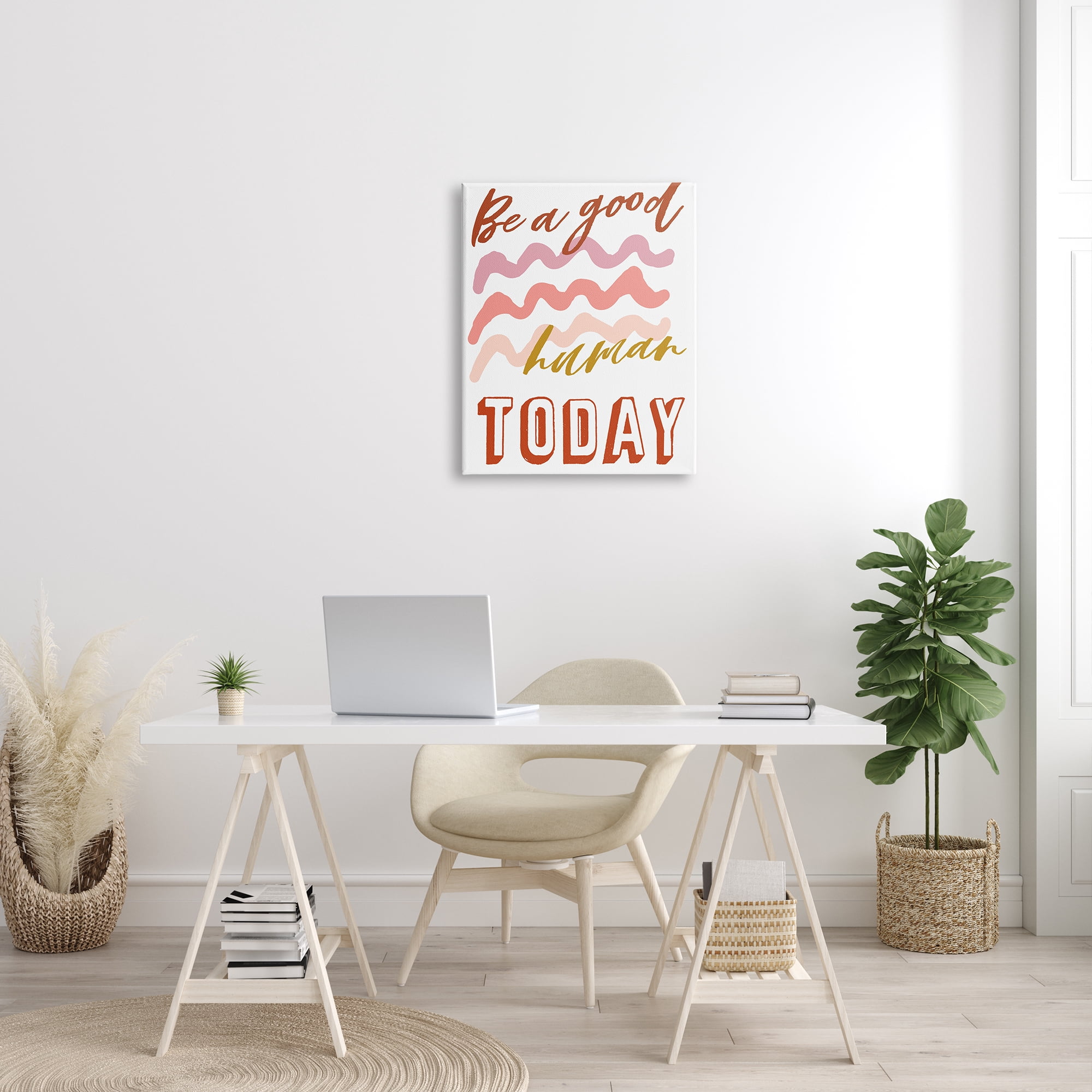 Stupell Industries Be A Good Human Phrase Pink Wave Pattern, 24 x 30, Designed by Elizabeth Medley