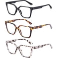 thumbnail image 1 of JM 3 Pack Trendy Square Blue Light Blocking Reading Glasses for Women Men, Oversized Computer Readers Spring Hinge, 1 of 7