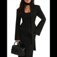 thumbnail image 2 of Chaqueta de Traje de Larga para Mujer, Color Liso, Cuello en V, Corte Entallado y Hombreras Negro XL, 2 of 8