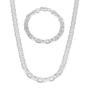 6.3mm .925 Sterling Silver Diamond-Cut Mariner Chain Necklace + Bracelet Set, 18" (Necklace) + 8" (Bracelet) + Gift Box