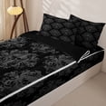 thumbnail image 3 of Homewish Halloween Sugar Skull Zipper Full Size Comforter Sets with Fitted Sheet and 2 Pillowcases,Bohemian Damask Zipper Bedding Set,Black Gray,Black Reversible,4pcs, 3 of 8