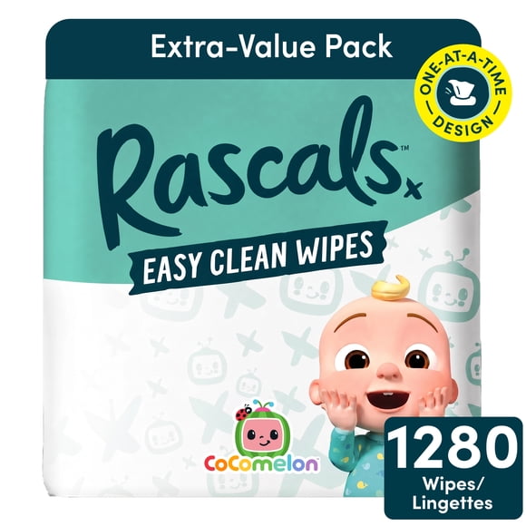 Rascals Easy Clean Baby Wipes, Carton, 1280 Count