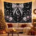 thumbnail image 3 of Large Gothic Lace Bow with Crescent Moon and Butterflies, Mystical Gothic for Dark Art Enthusiasts, Celestial Decor Accent, Halloween Gift, Tapestry Wall Hanging for Bedroom and Living Room, 3 of 7