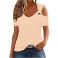 thumbnail image 2 of Giftesty Blouses for Women Dressy Casual Women Summer Sexy T- Shirt Cold Shoulder Pullover Blouse V-Neck Short Sleeve Solid Tops, 2 of 7