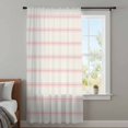 thumbnail image 4 of Pink Striped Sheer Curtains 108 Inches Extra Long, Rustic Pink Stripe Modern Art Beige Light Filering Curtains, Privacy Drapes Simi Floor to Veiling Curtain for Living Room Bedroom Window Treatment, 4 of 9