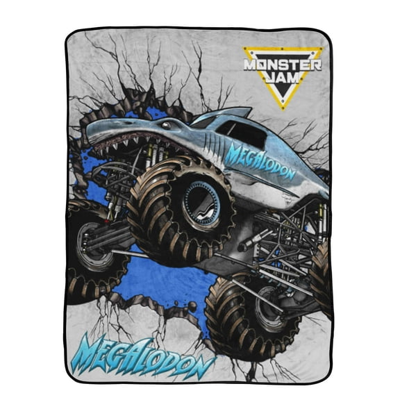 Monster Jam Megalodon Throw, 46x60, Polyester Coral Fleece, Grey & Blue, Monster Jam