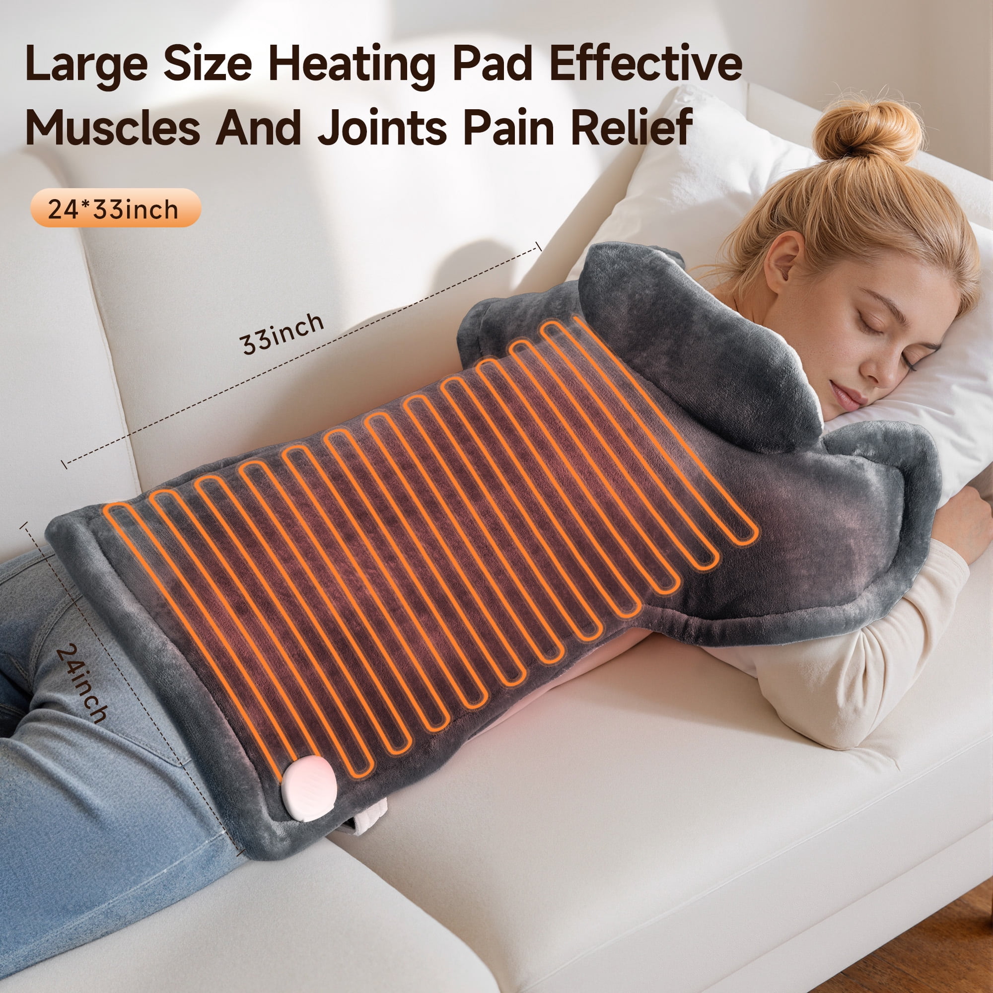 ALLJOY 24"x33" Large Shoulder Heating Pad for Back Pain Relief, Fast-Heating, Electric Large Heated Pad for Neck & Wrap with 6 Settings, Auto Shut-Off, the Best Gift for Love, Grey