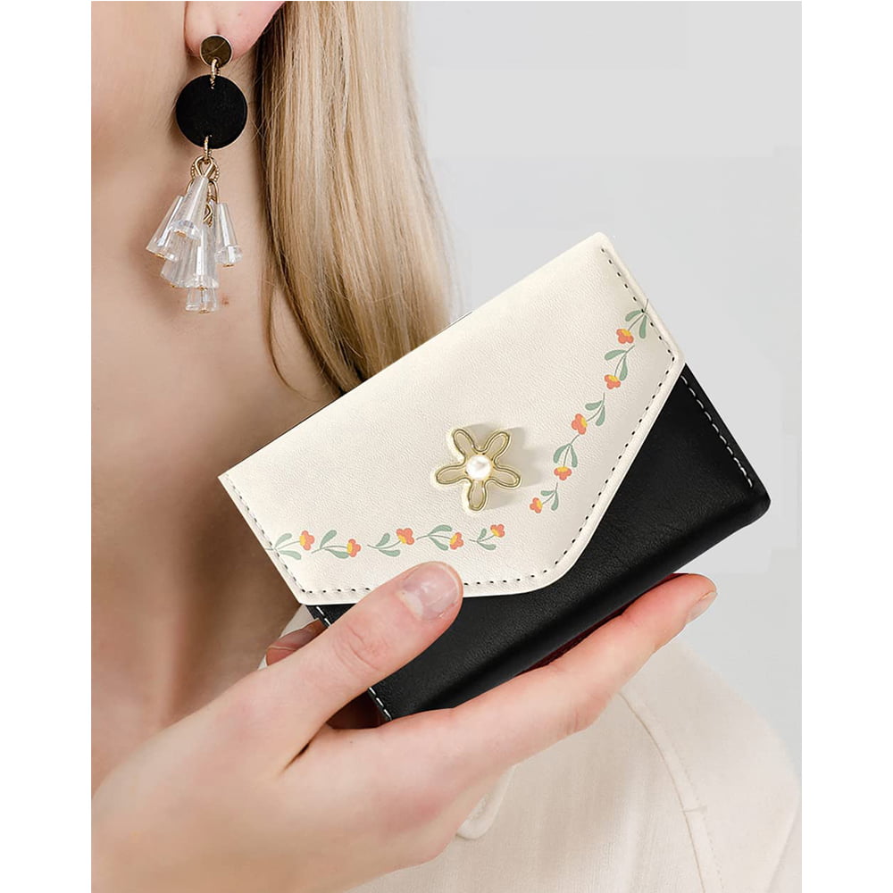 2 Pcs Cute Small Wallet For Girls Women Aesthetic Flower Tri Folded Wallet  Kawaii Wallet Cash Pocket Card Holder Pu Leather Purse With Id Window, 2 Co