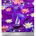thumbnail image 1 of Soimoi Purple Cotton Poplin Fabric Yacht & Lotus Flower Print Fabric by The Yard 56 Inch Wide, 1 of 1