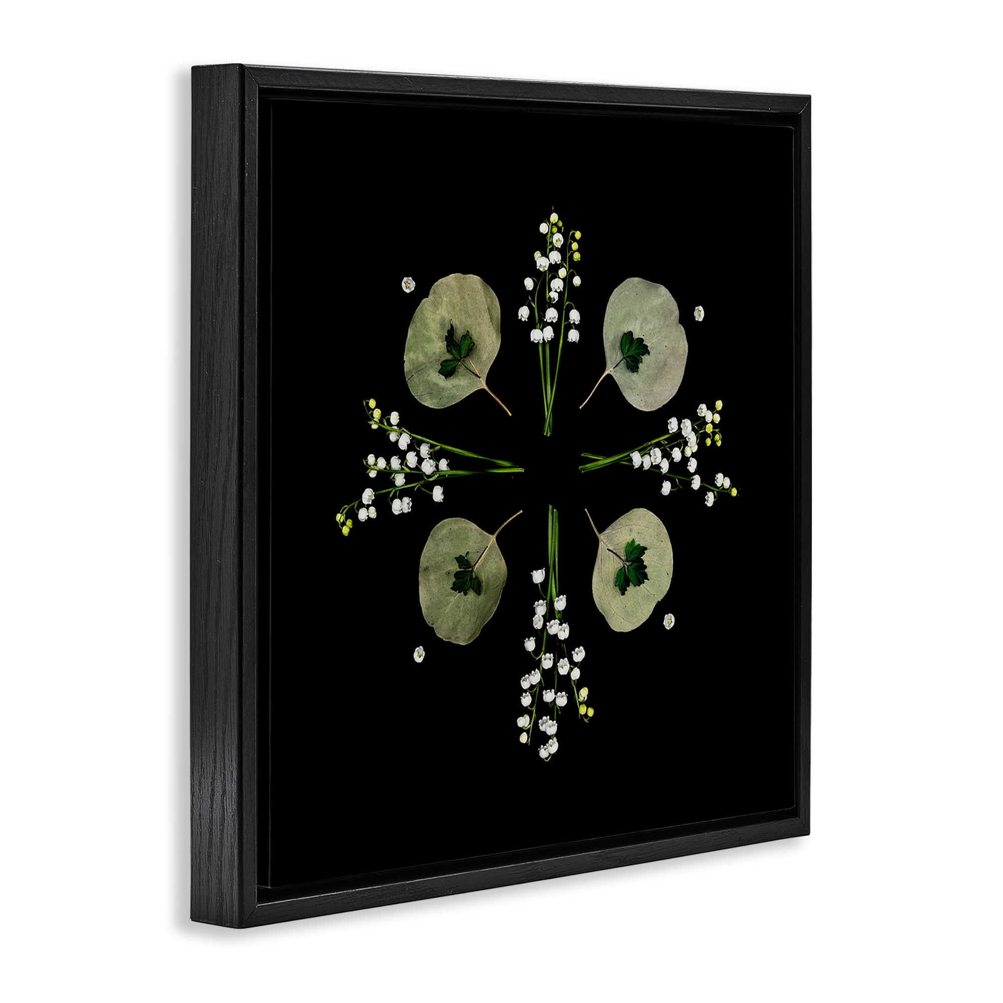 Stupell Industries Leaves & Wildflowers on Black Black Framed Floater Canvas Wall Art, design by Beth Adoette