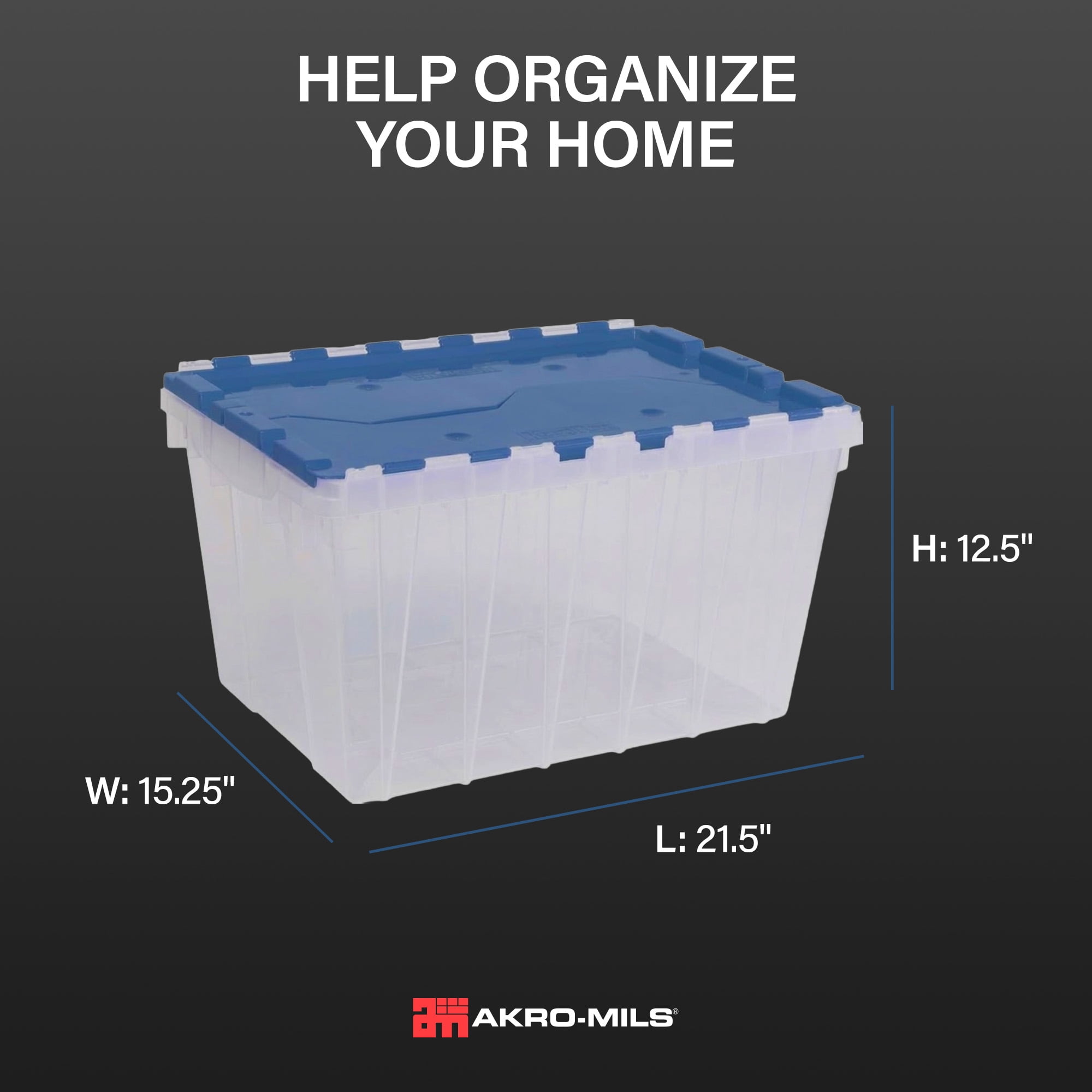Akro-Mils 12 Gallon Clear Plastic Storage Container, Hinged Lid