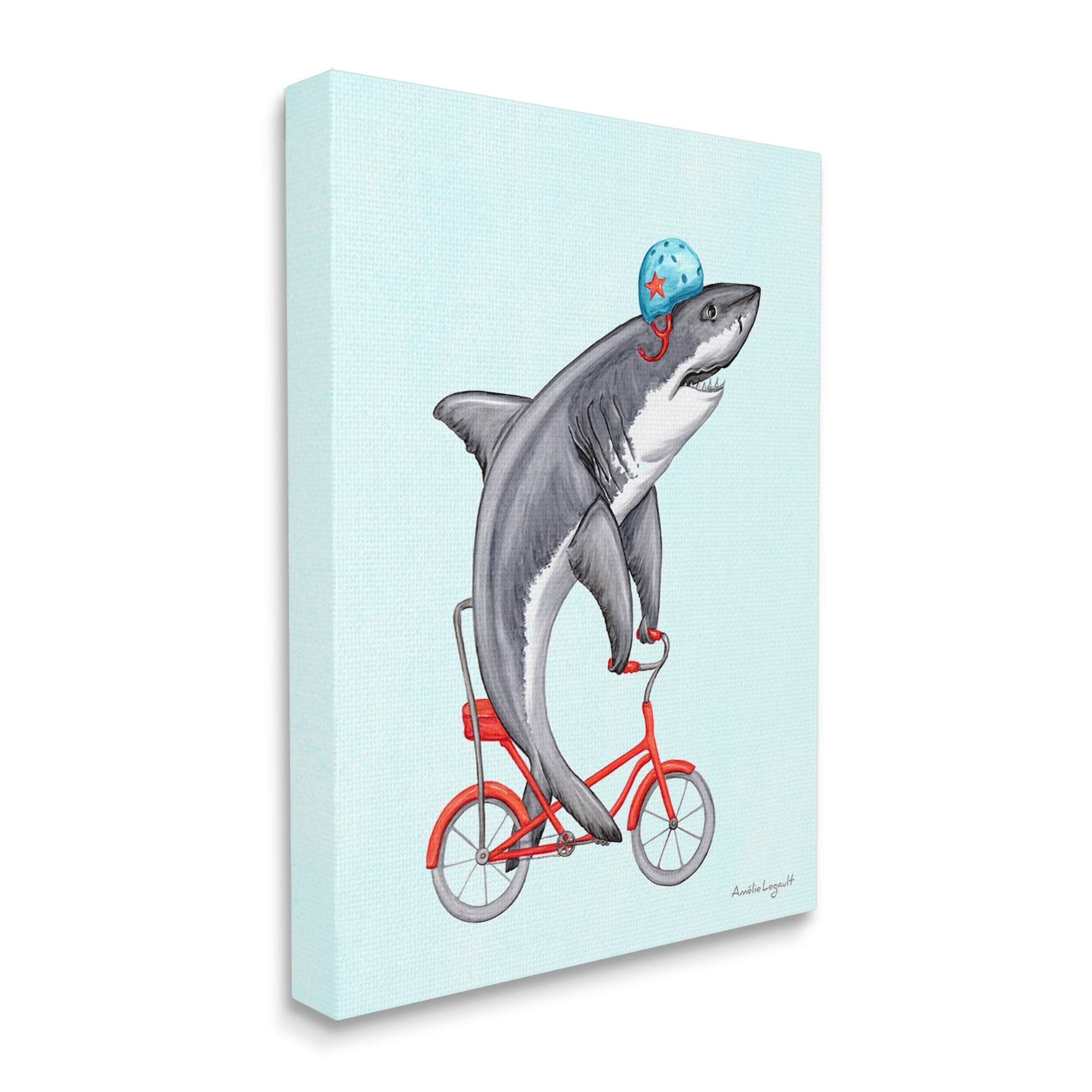 Stupell Industries Great White Shark On Red Bicycle Blue Helmet Graphic Art Gallery Wrapped Canvas Print Wall Art, Design by Amelie Legault