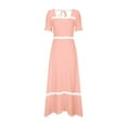 thumbnail image 4 of LOVZFMLL Robe d'Été pour Femme 2024 Col Manches Courtes Bouffantes Smockée à Nouer dans le Dos Plage Vacances Fluide Longue Maxi Rose TG, 4 of 9