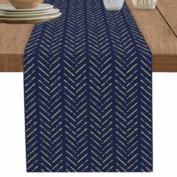 nqOlkjepod Blue Yellow Geometric Table Runner 120 Inches Long Farmhouse Dress Scarves, Modern Abstract Art Striped Dining Tablerunner for Coffee Table/Kitchen Island/Party Décor, 13" x 120"