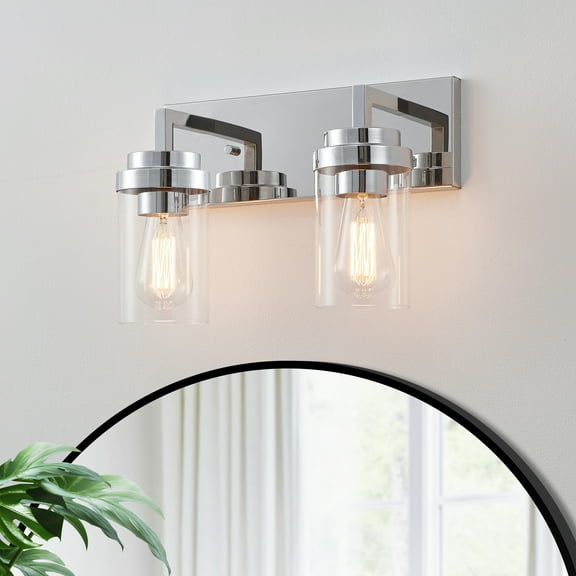 KAWOTI 2-Light Chrome Vanity Light with Clear Glass Shade