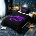 thumbnail image 3 of meiyoeat Glowing Flame Magic Dragon Twin Comforter Sets for Boys Girls Kids, Gothic Animal Bedding Set, Purple Black, Black Reversible, 2pcs, 1 Comforter and 1 Pillowcase, 3 of 6