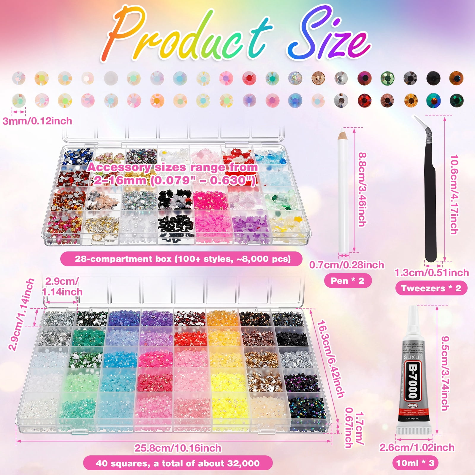 3D Nail Charms and Gems Cute Nail Rhinestones and Charms for Nails Design with 3 Glue for Shoes Clothing Hat Art Decoration