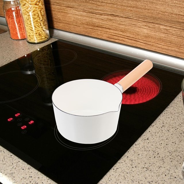 unbranded White Enamel Milk Pot with Non Stick Surface Portable for Cooking and Boiling