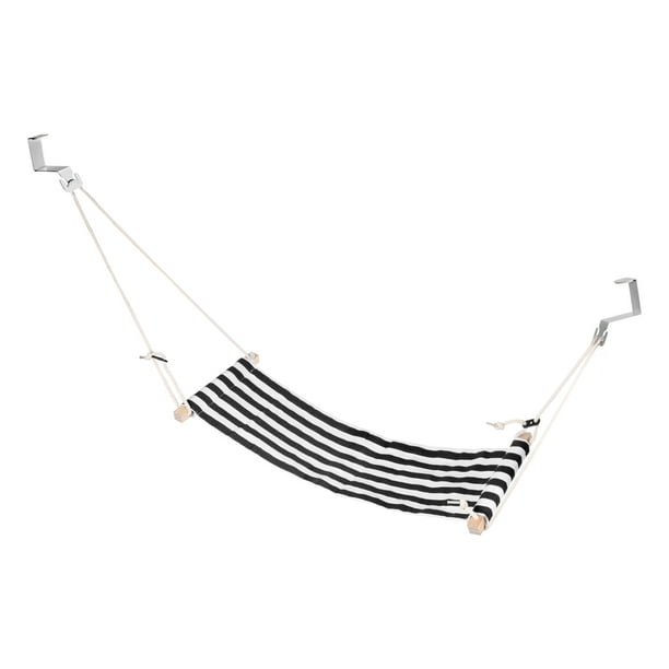 Hamaca para pies Uxcell bajo el escritorio, reposapiés ajustable con ganchos, reposapiés portátil, estilo negro y blanco 1