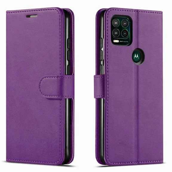 Starshop Moto G 5G 2024 Case Phone Cover Wallet Pouch Case With Glass Screen - Purple