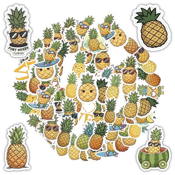 35pcs Funny Pineapple Stickers Summer Stationery Stickers Cartoon Kids Stickers for Luggage Laptop Guitar