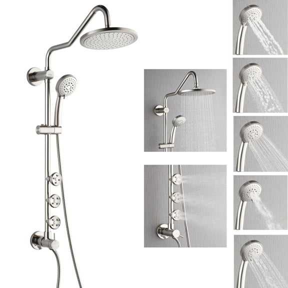 FORNO ACQUA AcquaSPA Retrofit Shower, Overhead Rainfall Shower, Handheld Shower Head, Body Jets, 6 Way Diverter, Brushed Nickel Finish, 2.5 GPM Flow Rate