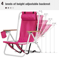 thumbnail image 4 of Tcbosik Folding Beach Chair for Adults, Portable Backpack Chair with 4 Position Adjustable Backrest, Camping Chair with Headrest and Cup Holder for Lawn, Garden, Yard, Pink, 4 of 8