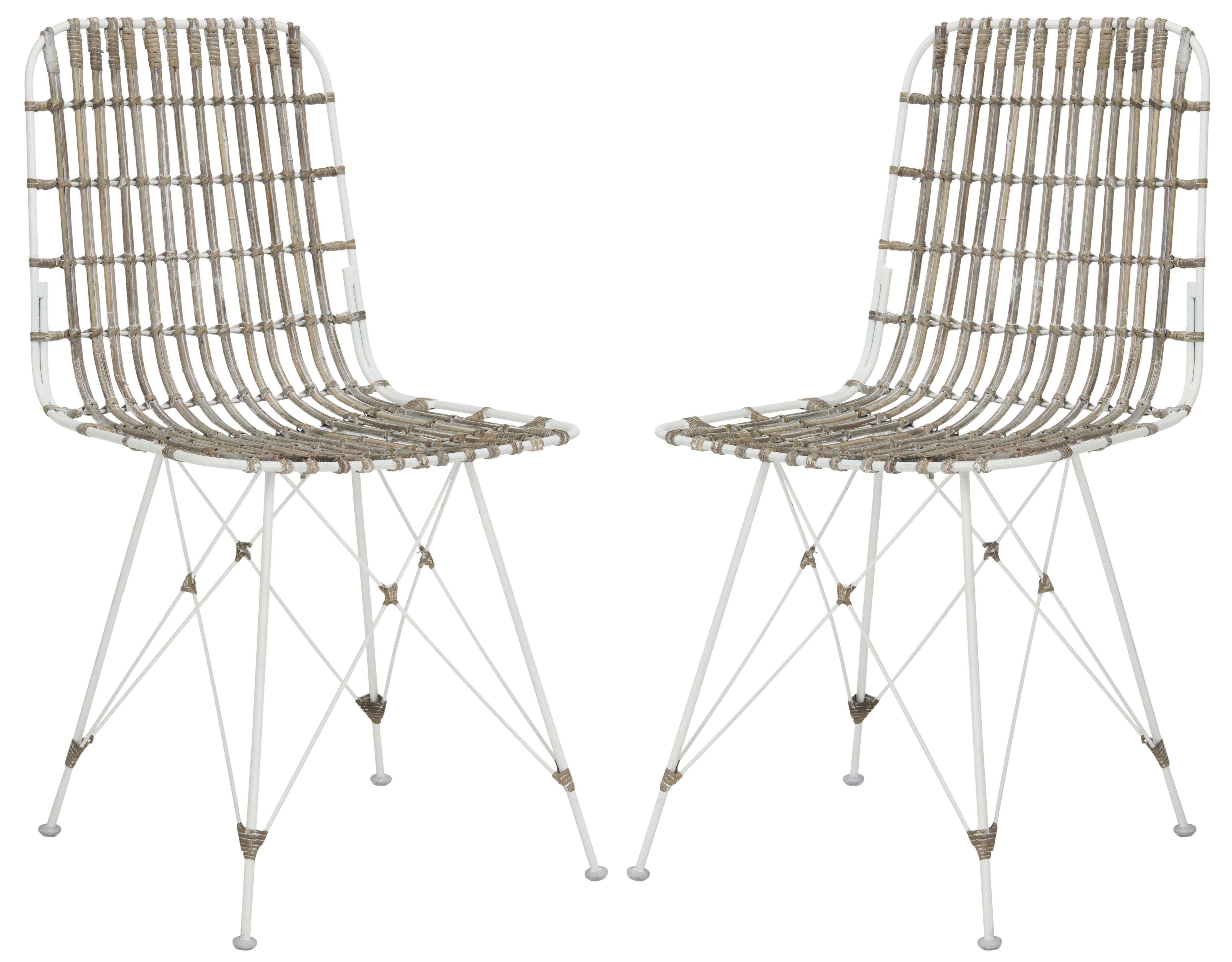 SAFAVIEH Minerva 19" High Wicker Dining Chair, White Wash, Set of 2