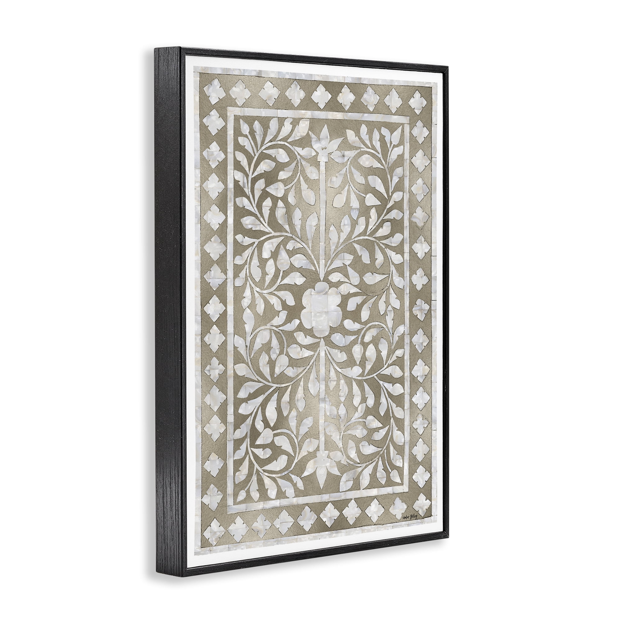 Stupell Industries Arabesque Bohemian Pattern Botanical & Floral Painting Black Framed Art Print Wall Art, 16 x 24