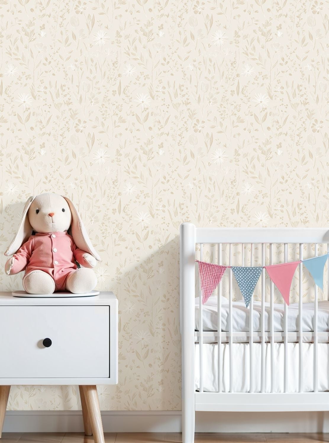 Vintage Peel and Stick Wallpaper Neutral Beige Floral Hand Drawn Flowers Leaves Wall Mural 23.6in x 9.8ft Self Adhesive Removable Wall Paper Renter Friendly Wallpaper for Nursery Bedroom