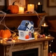 thumbnail image 5 of Lighted Halloween Decorations, Lighted Halloween Village Houses with LED Lights, Ceramics Spooky Town Happy House Ornament for Home and Party Table Desk Mantel(Blue), 5 of 7