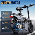 thumbnail image 3 of DTTZH 750W Foldable Electric Bike for Adults, 48V 15Ah, 20MPH Class 2 Electric Mini Bike, 14" Folding Ebike, UL2849 Certified(Black), 3 of 9