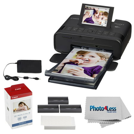 Canon SELPHY CP1300 Compact Photo Printer (Black) + Canon KP-108IN Color Ink and Paper Set + Photo4Less Cleaning Cloth – Top Value Printer (Best Value For Money Printer)