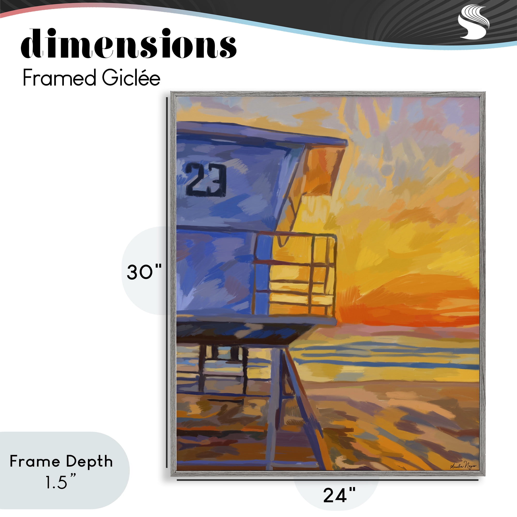Stupell Industries Lifeguard Stand Sunset Gray Framed Giclee Art, design by Amelia Noyes