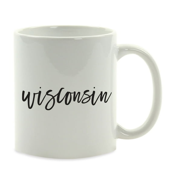 Koyal Wholesale Black Calligraphy Wisconsin US State Ceramic Coffee Mug