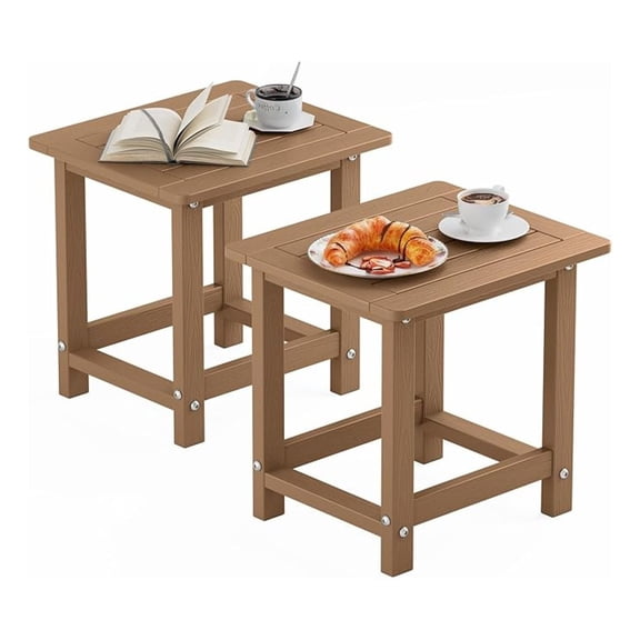 XiHuaZhaoChen Outdoor Side Table for Patio: 16" HIPS Weather - Resistant Adirondack Tables Set of 2 - Small Square End Tables for Backyard Pool Porch Balcony - Indoor Outdoor Durable Table Teak