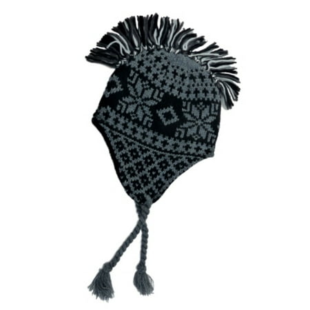 - Ruff Hewn Mens Gray & Black Mohawk Style Fair Isle Peruvian Trapper Hat