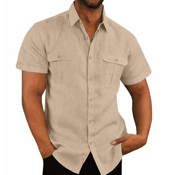 Mens Short Sleeve Classic Shirts Fishing Casual Regular-Fit Button-Up Collared Plaid Double Pocket Dress Shirt Top Tees Blouses Men Short Sleeve Shirts Button up Clearance Beach Wedding Shirt M-5XL
