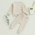 thumbnail image 4 of Toddler Girls Long Sleeved Letter Print Sports Suit Round Neck Pullover Sweater Solid Color Pants with Pockets, 4 of 7