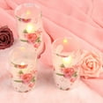 thumbnail image 3 of VECELO  Set of 3 Floral Glass Flameless Candles with Remote, Flickering Battery LED Pillar Candles, Pink, 3 of 12